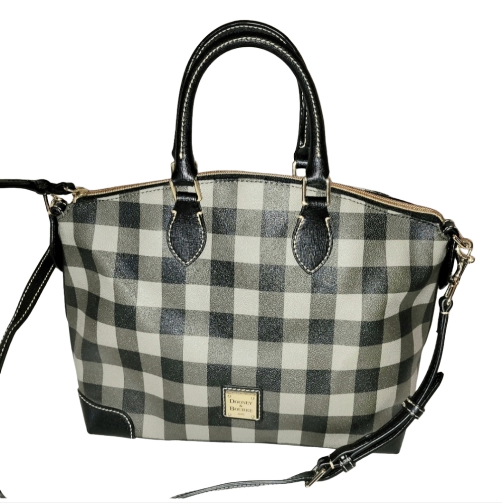 Dooney & Bourke Tucker Buffalo Plaid Darcy Satchel Black Charcoal Gray Tote - Picture 3 of 13